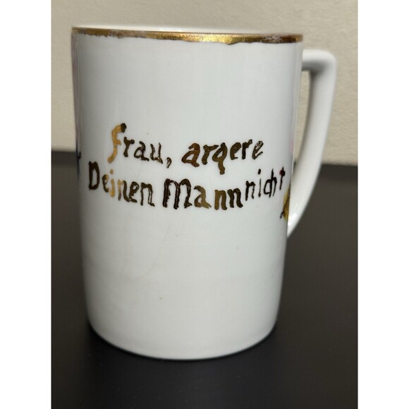 Limoges ABK#7 Porcelain Gold Trim German "Wife Don't Upset Your Husband" Cup - Picture 2 of 7